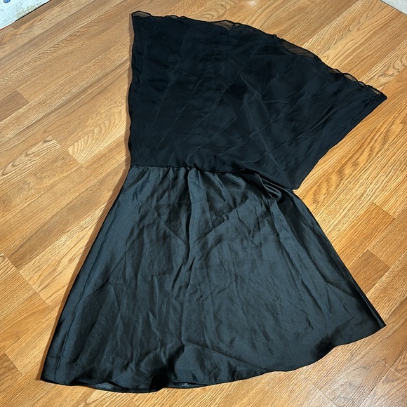 White House Black Market, strapless solid black ruffle midi dress. Size 0. - Picture 8 of 17